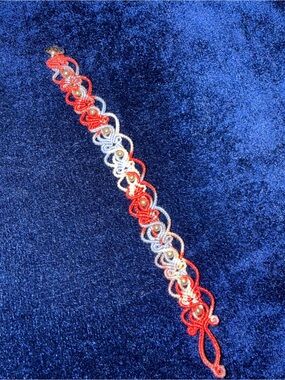 Handmade Red and White Beaded Macrame Bracelet